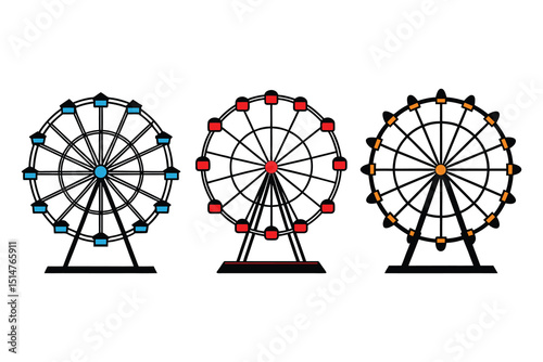 Ferris Wheel Silhouette Illustration Vector, Fairground, Festival, and Entertainment Symbol

