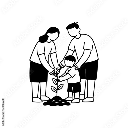 Family Planting a Tree Promoting Growth and Environmental Responsibility