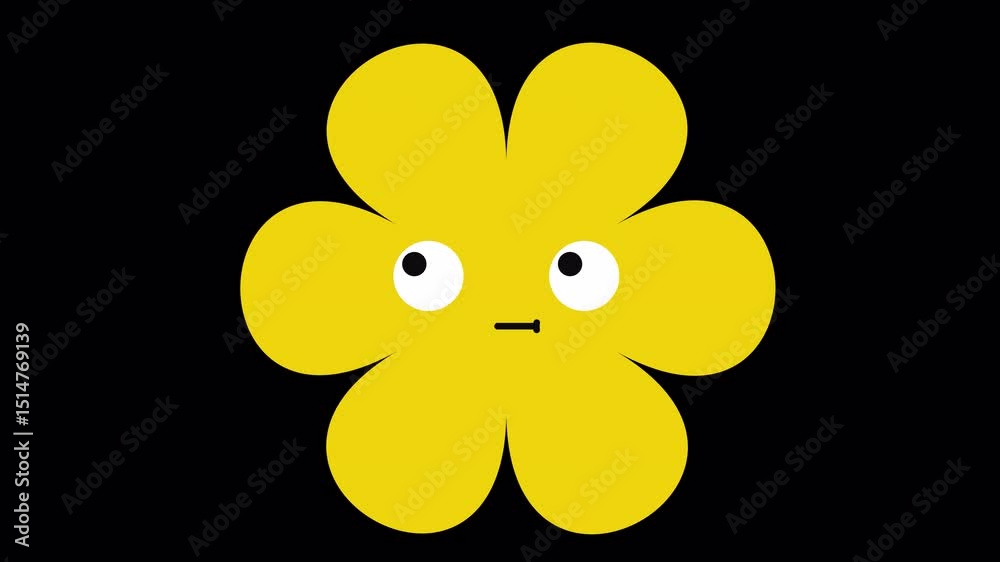 Loopable frame of a yellow flower character with a straight face and wide eyes, perfect for awkward or deadpan animation reactions.