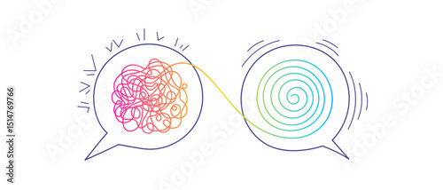Stress concept. Abstract line doodle dialog, brain