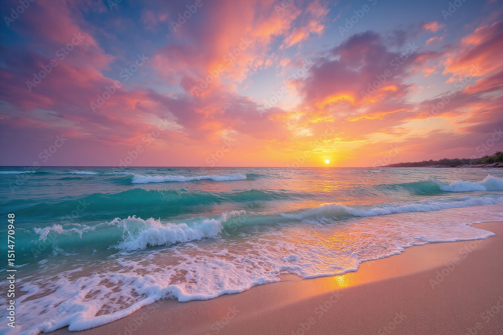 Fototapeta premium beach at sunset with a colorful sky in the background
