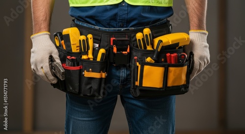 Close Up Photo Work Tool Belt Worn Man Professional Uniform