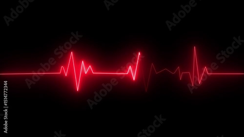 glowing neon heart beat icon animation on black background.