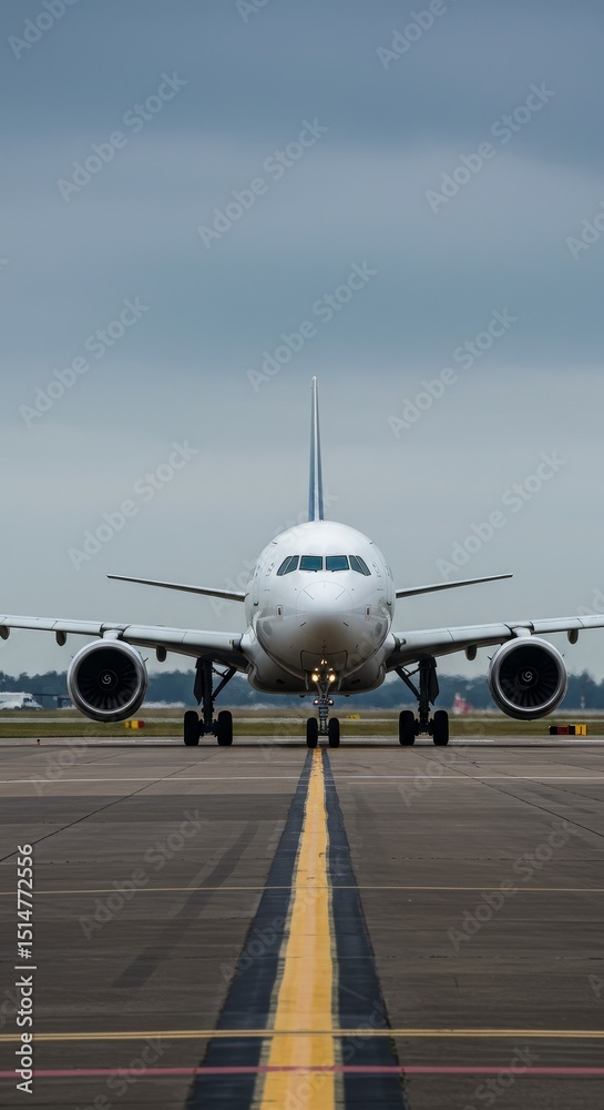 Obraz premium Commercial Airplane Landing on Runway Gray Asphalt Perspective View