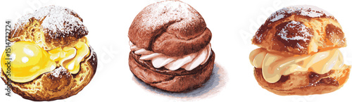 Delicious cream-filled pastry bakery food photography cozy environment close-up indulgent treat