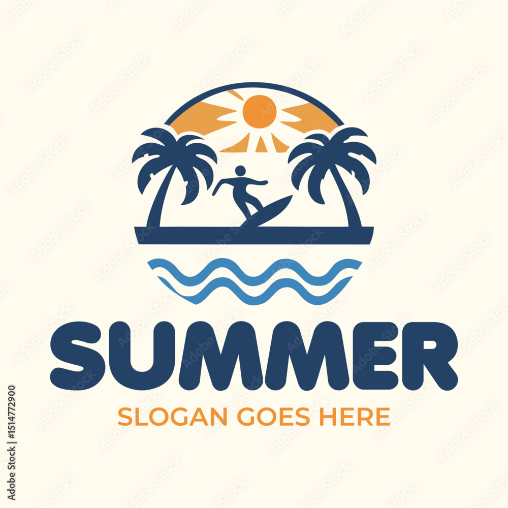 Naklejka premium Palm and Sun Beach Scene