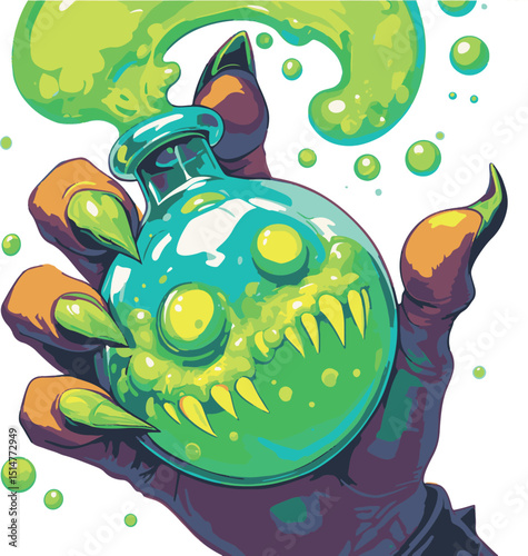 Experimenting with a vivid potion laboratory digital art colorful environment close-up view creativity unleashed