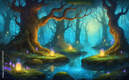 Spirit Grove with Floating Wisps
