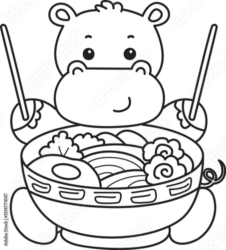 Outline of Cute hippo icon. Lineart of Funny baby hippo animal series stock illustration. life of fluffy hippo designs.