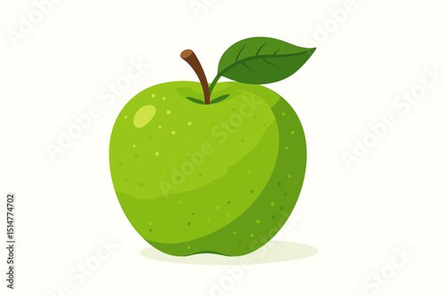 Green apple illustration, fresh ripe fruit vector graphic. Healthy organic food icon for nutrition, diet, and cooking. Natural Granny Smith apple design element. Simple, clean isolated food symbol.