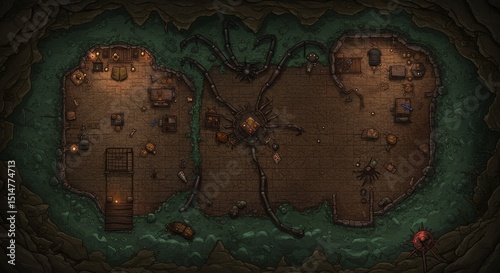 Detailed Illustration of Dungeon Map Stone Cave Battle Area Lair