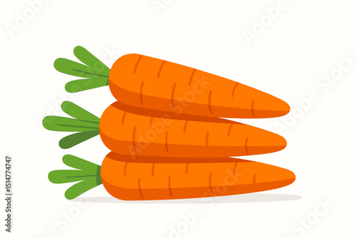 Three stacked carrots vector illustration. Fresh orange vegetable, healthy eating, vegan food, cooking ingredient. Cartoon raw carrot icon for grocery, market, farm. Natural organic produce design.