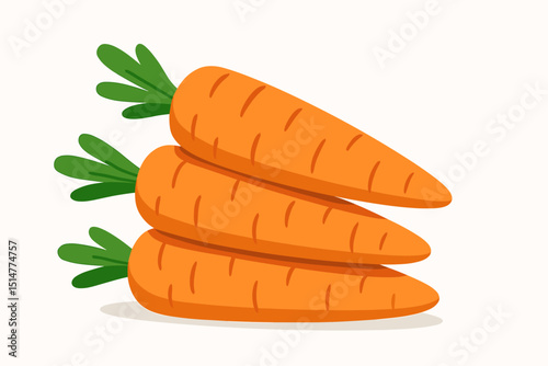 Cute stacked carrot trio vector illustration. Fresh organic healthy vegetable cartoon graphic. Food icon, design element for nutrition, diet, or garden themes. Root vegetable clipart.