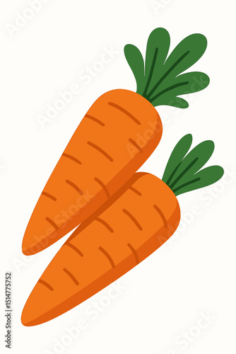 Two fresh orange carrots with green tops vector illustration. Healthy eating, organic garden vegetable, raw food harvest concept. Cartoon flat design for nutrition, cooking, market graphic.