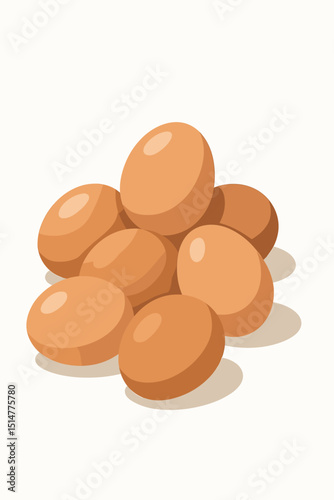 Brown eggs pile illustration. Fresh organic farm produce for healthy breakfast or cooking ingredient. Vector graphic icon of nutritious protein food source. Natural foodstuff concept.