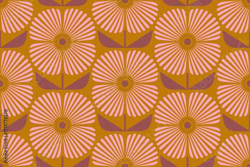 Vector Retro seamless abstract geometric floral pattern. Vintage geometric pattern of abstract flowers in 60s style.