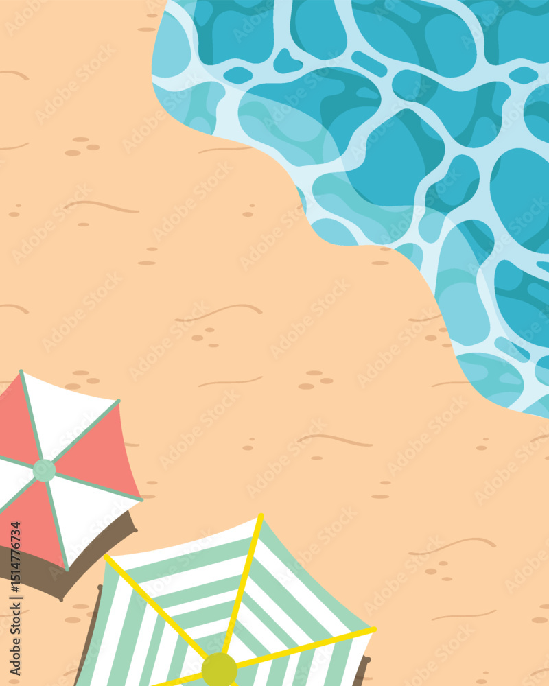 Naklejka premium Summer beach poster set with an umbrella and a beach ball.