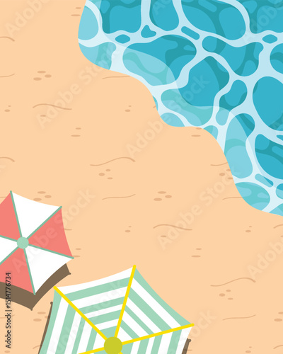 Summer beach poster set with an umbrella and a beach ball.