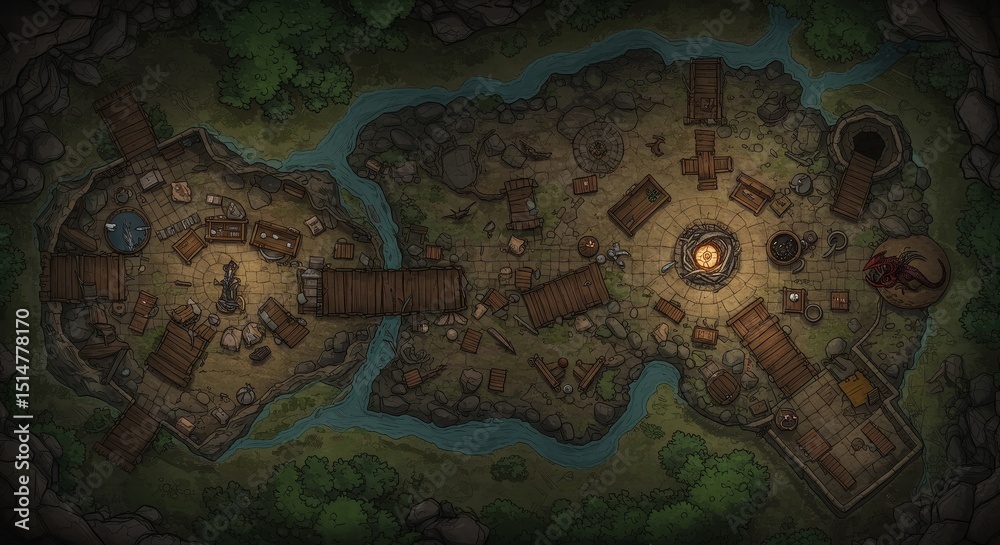Naklejka premium Fantasy Village Top Down Battlemap For Dungeons and Dragons Game