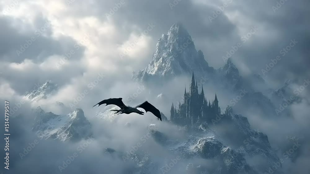 Majestic dragon soaring over a mystical mountain landscape