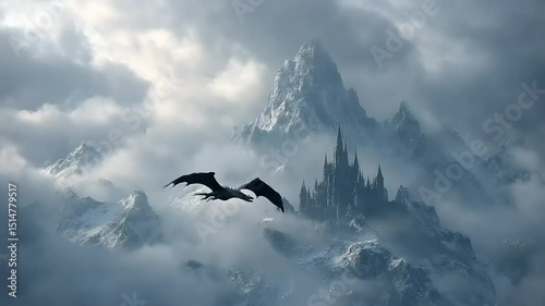 Majestic dragon soaring over a mystical mountain landscape