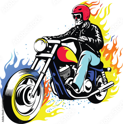 Motorcycle rider silhouette in speed on black background