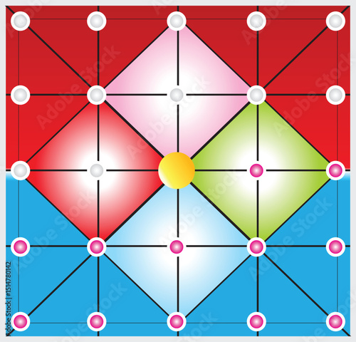 Bead 12 (Bara Tehni) – Traditional 12 Guti Board Game Vector Illustration
