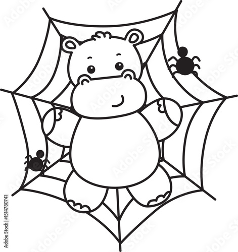 Outline of Cute hippo icon. Lineart of Funny baby hippo animal series stock illustration. life of fluffy hippo designs.