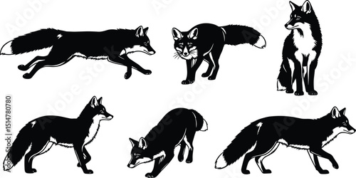 Fox silhouette vector set