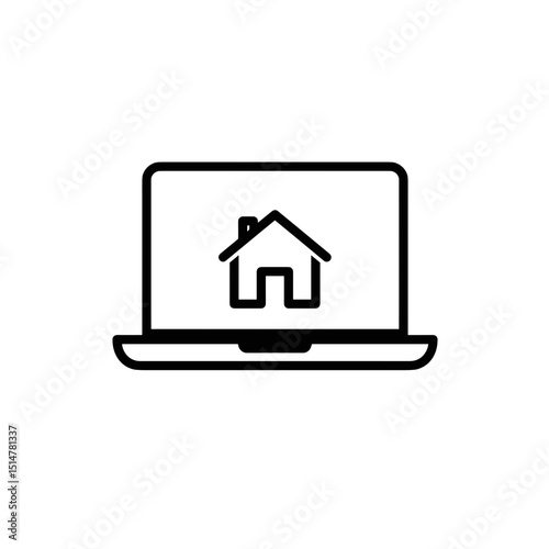 Laptop with house icon symbolizing remote work and home office  
