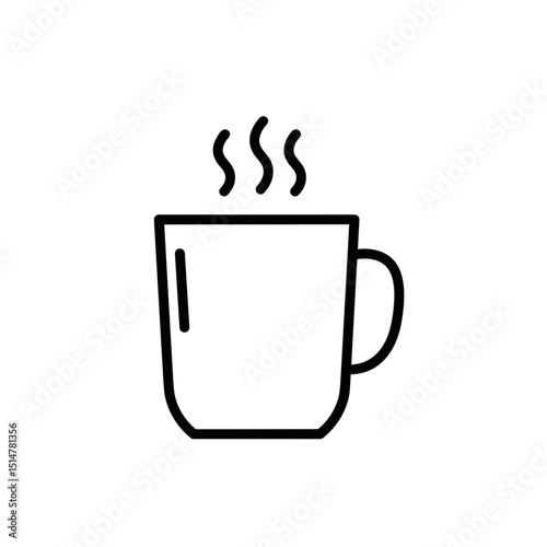 Hot steaming coffee cup in minimalist line art style  