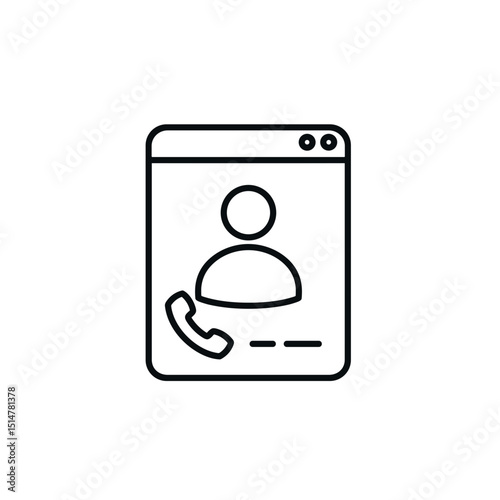 Line art of a contact profile with phone icon on screen  