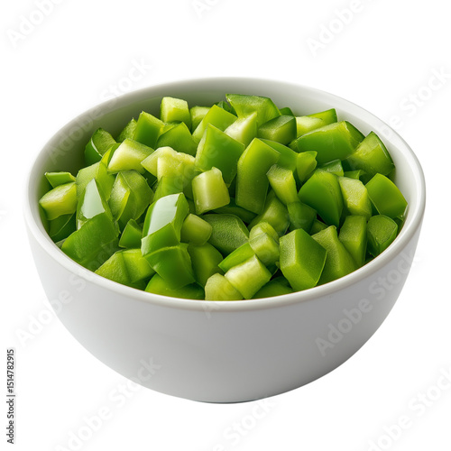 Wallpaper Mural Cut green bell pepper in wooden bowl on white background ideal for recipe visuals and food styling Torontodigital.ca