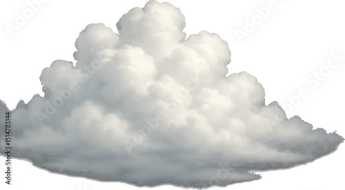 Realistic fluffy white cloud illustration with soft shadows and depth, floating against a transparent or white background.