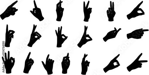 vector collection set of hand gestures. black hand gesture like a silhouette or shadow of hands. human body movement illustrations in black.
