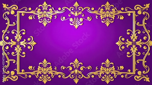Intricate golden filigree and flourished frame on a gradient violet background, perfect for an elegant invitation or upscale product presentation