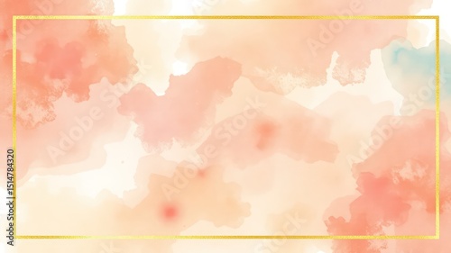 Light watercolor wash background in shades of peach, orange, and light blue with a textured gold rectangle