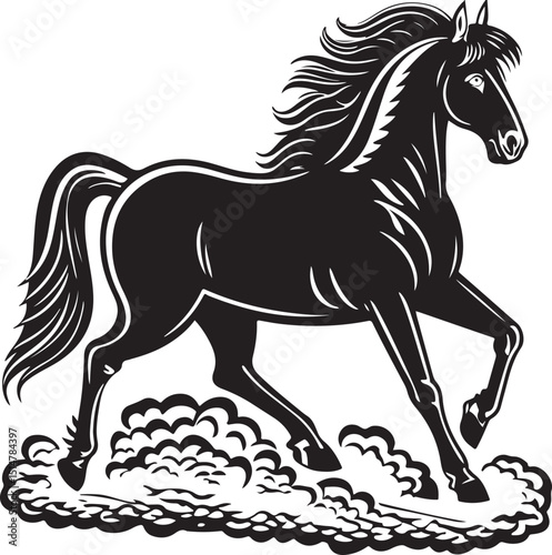 Running horse vector silhouette illustration of a wild stallion with mane and tail