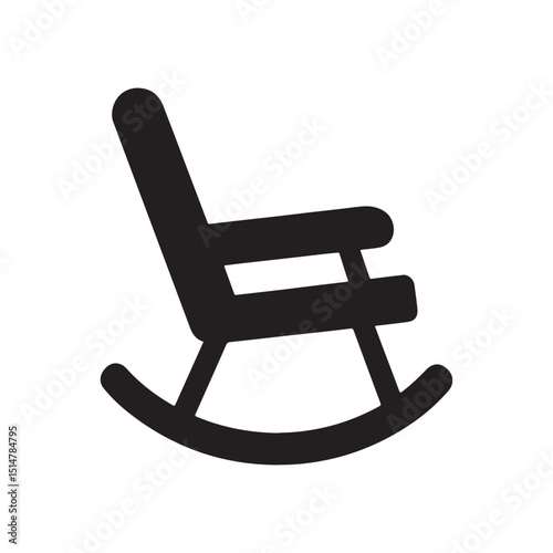Illustration of a classic rocking chair with curved base and a high back in solid black color on white