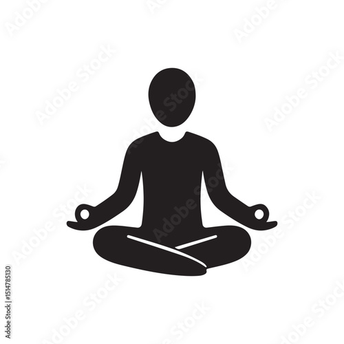 A simple black silhouette of a person sitting in a lotus position meditating with fingers relaxed and open