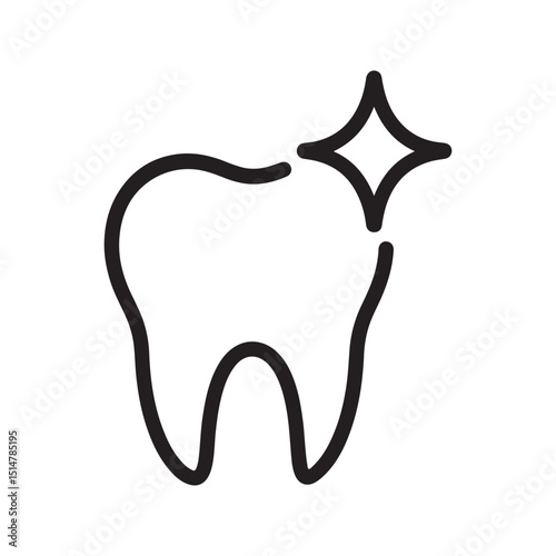 A single line art illustration of a molar tooth with a shining star to the right side of the tooth