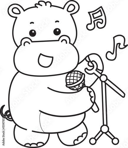 Outline of Cute hippo icon. Coloring page of Funny baby hippo animal series stock illustration. life of fluffy hippo designs.