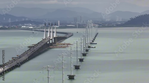Wallpaper Mural Iconic Tower Electricity Pylon at Penang, Malaysia parallel to Penang Bridge using offshore route.  Torontodigital.ca