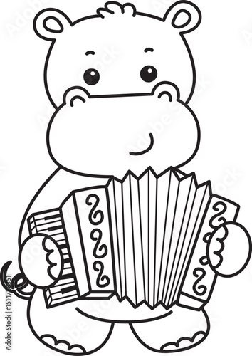 Outline of Cute hippo icon. Coloring page of Funny baby hippo animal series stock illustration. life of fluffy hippo designs.