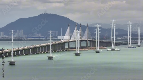 Wallpaper Mural Iconic Tower Electricity Pylon at Penang, Malaysia parallel to Penang Bridge using offshore route.  Torontodigital.ca