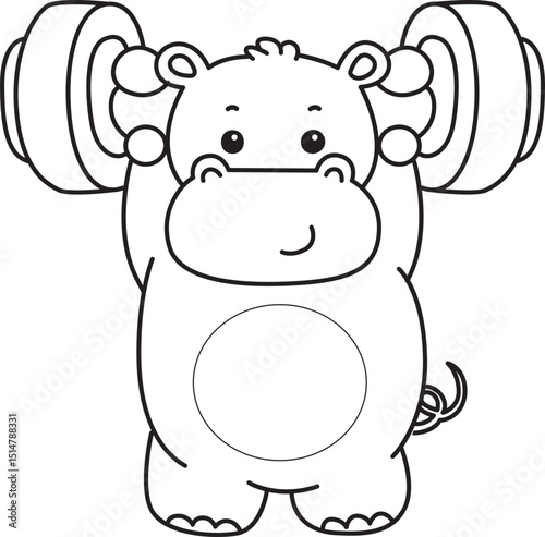 Outline of Cute hippo icon. Coloring page of Funny baby hippo animal series stock illustration. life of fluffy hippo designs.