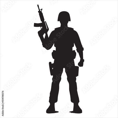 Police Officer in Action Silhouette - Defending Law and Order, black colour vactor 