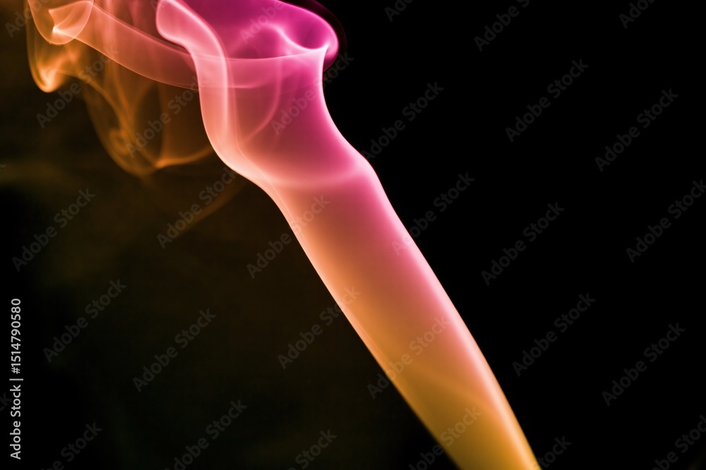 Obraz premium Gradient Smoke Swirls. Wispy, colorful smoke swirls in a gradient of vibrant hues like pink, orange, and teal against a dark backdrop.