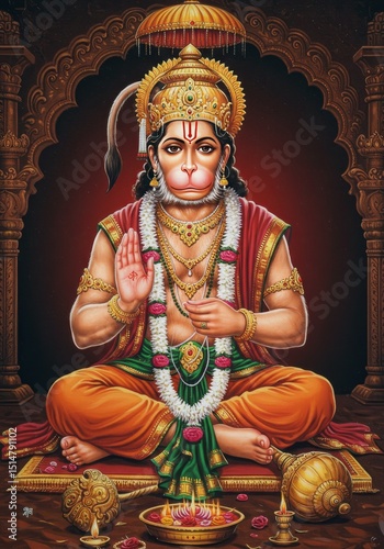 Illustration of Lord Hanuman Hindu God in Meditation Artwork