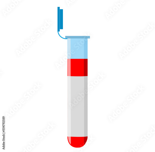 illustration test tubes, laboratory glassware isolated on white background. Test-tubes filled with blood. Concept science, pharmacy, beaker, medical glass, vial, element